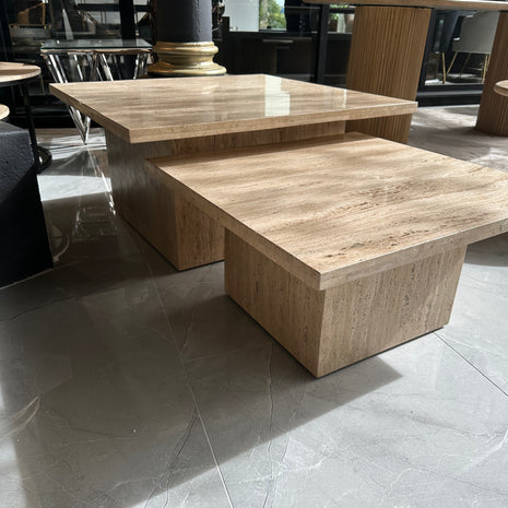 Travertine salontafel 2 delig vierkant