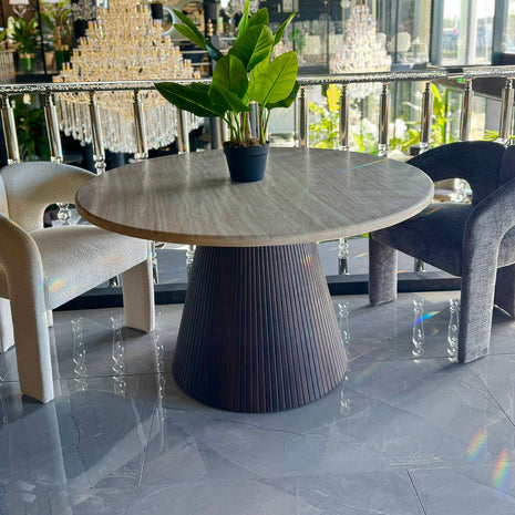 Eettafel - Travertin X Kimberly Bruin rond 130cm