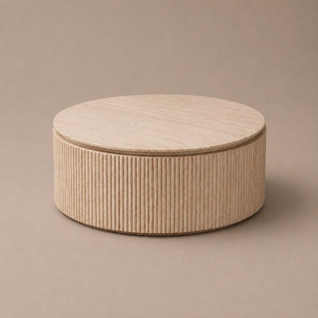 Salontafel Kimberly Drum – Rond Blok met Ribbels (Ø110cm)