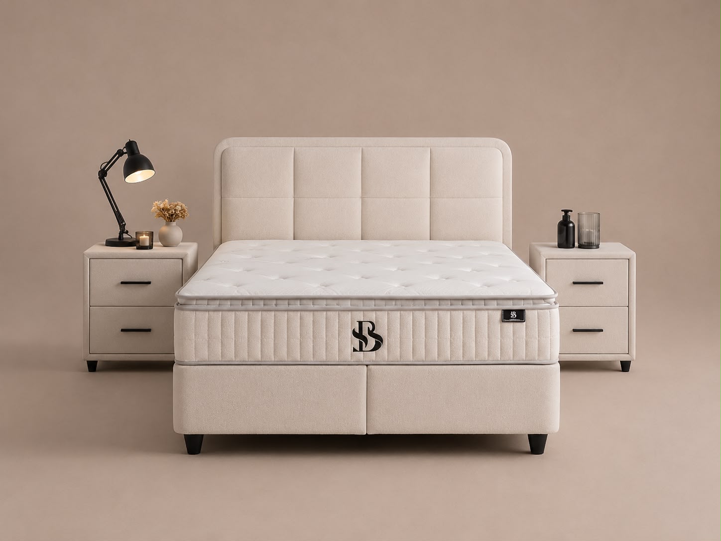 Boxspring Sia met Opbergruimte – Teddy Bouclé Crème