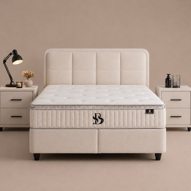 Boxspring Sia met Opbergruimte – Teddy Bouclé Crème