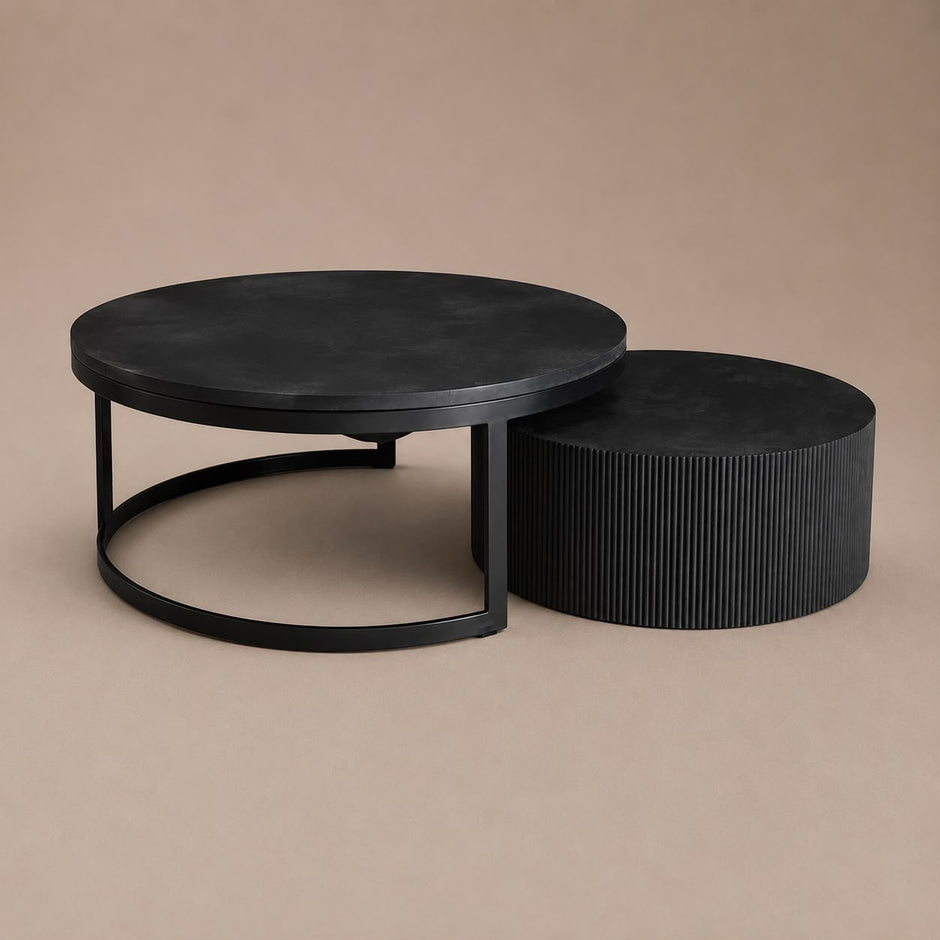Salontafel Bonito – Zwart Visgraat Mangohout (2-Delig)