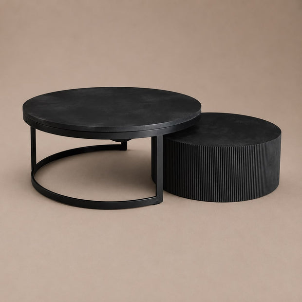 Salontafel Bonito – Zwart Visgraat Mangohout (2-Delig)