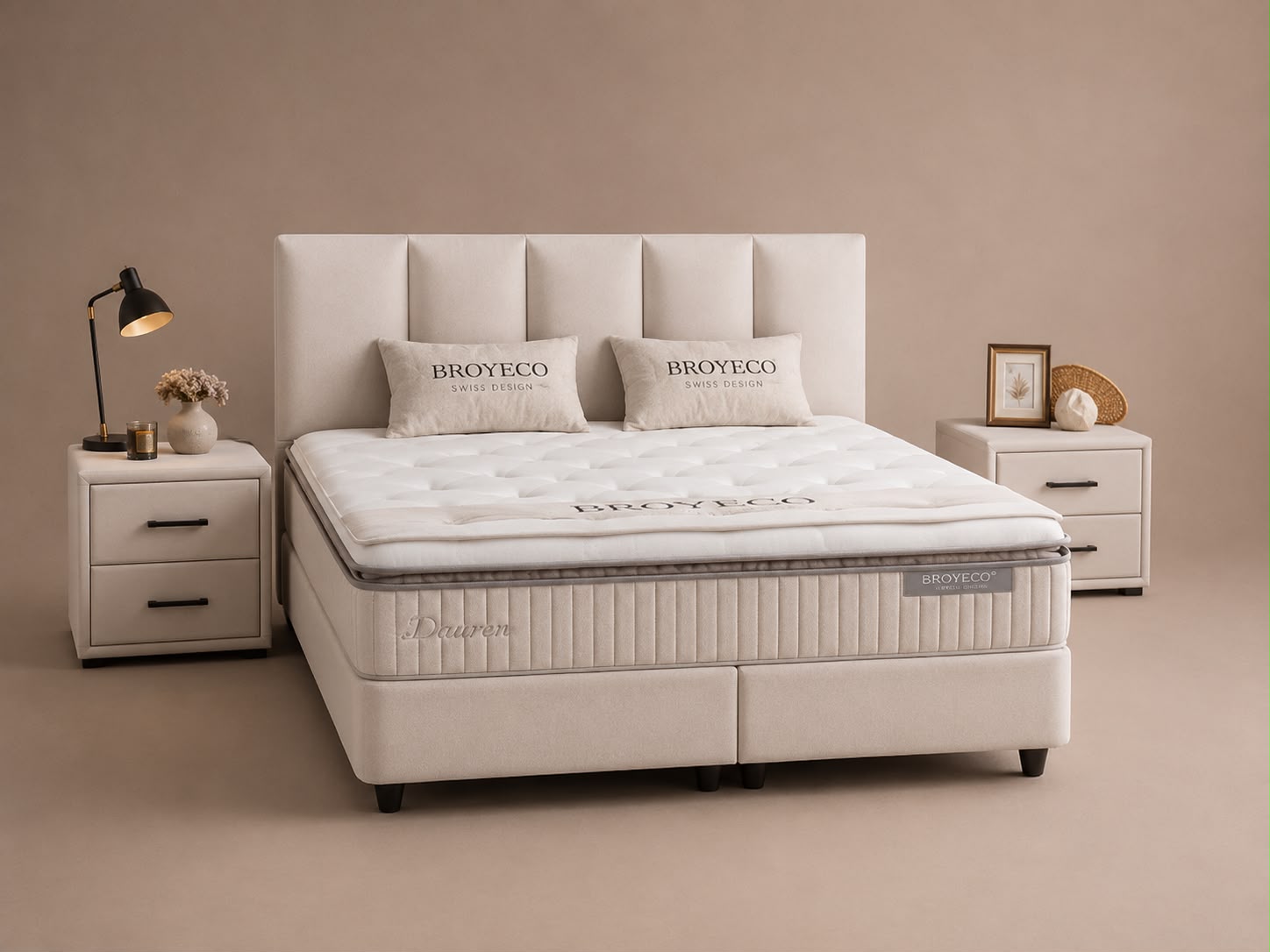 Boxspring Birdy met Opbergruimte – Beige / Zand