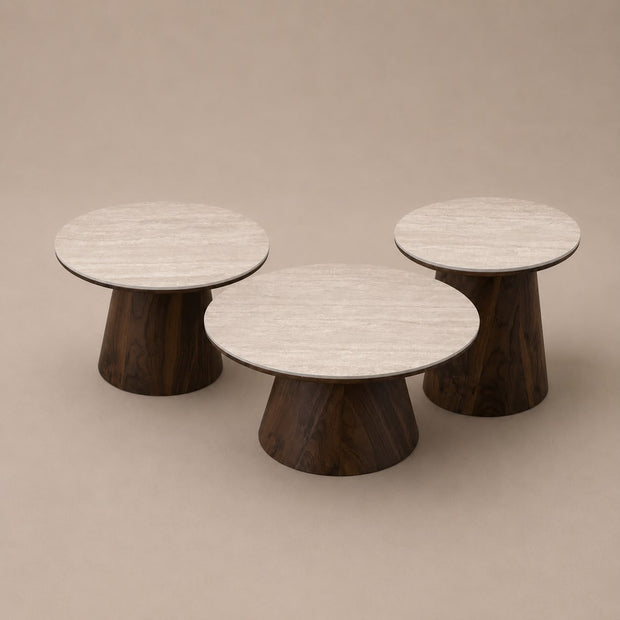 Salontafel - Japandi walnut keramisch 3 delig