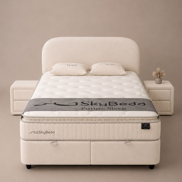 Boxspring Bohem met Opbergruimte – Teddy Bouclé Crème