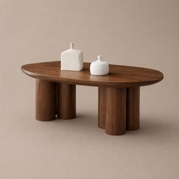 Salontafel Royal – Bruin veneer met Zuilpoten (140x80cm)