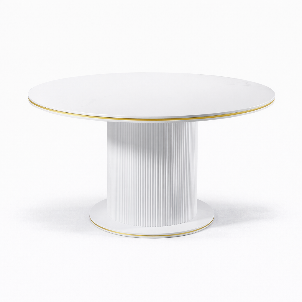 Eettafel Ocean - Rond – Marmerlook met Ribbels (Ø130cm)