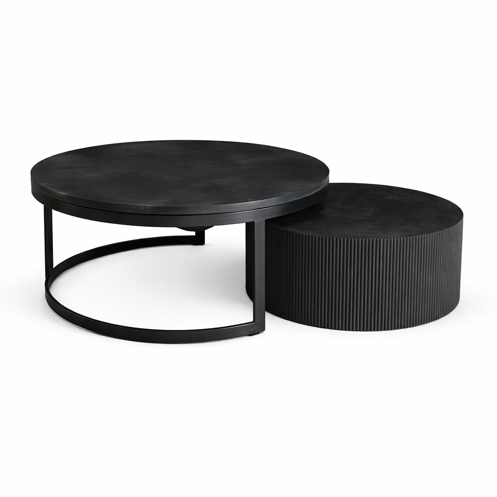 Salontafel Bonito – Zwart Visgraat Mangohout (2-Delig)