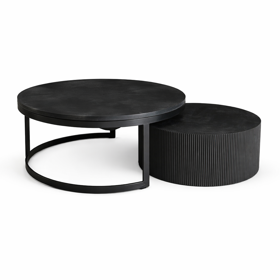 Salontafel Bonito – Zwart Visgraat Mangohout (2-Delig)