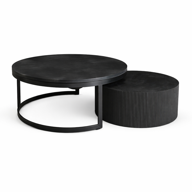 Salontafel Bonito – Zwart Visgraat Mangohout (2-Delig)