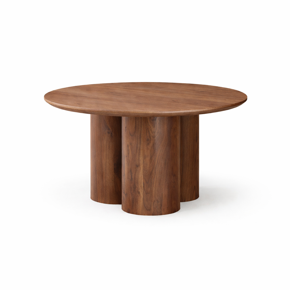 Eettafel Royal - Rond - Luxe Fineer met Zuilpoten (Ø130cm)
