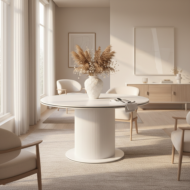 Eettafel Ocean - Rond – Marmerlook met Ribbels (Ø130cm)