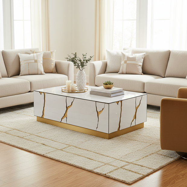 Salontafel Epoxy - Marmerlook met Gouden details