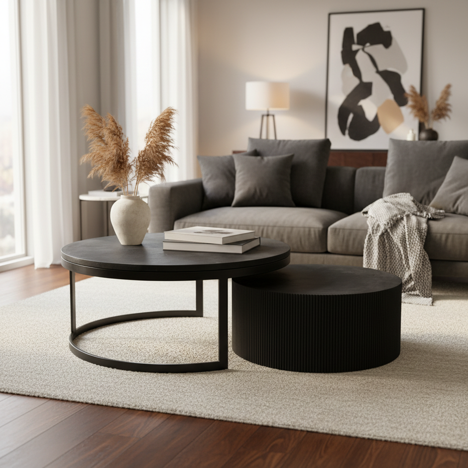 Salontafel Bonito – Zwart Visgraat Mangohout (2-Delig)