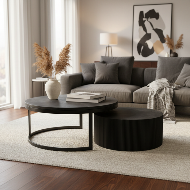 Salontafel Bonito – Zwart Visgraat Mangohout (2-Delig)