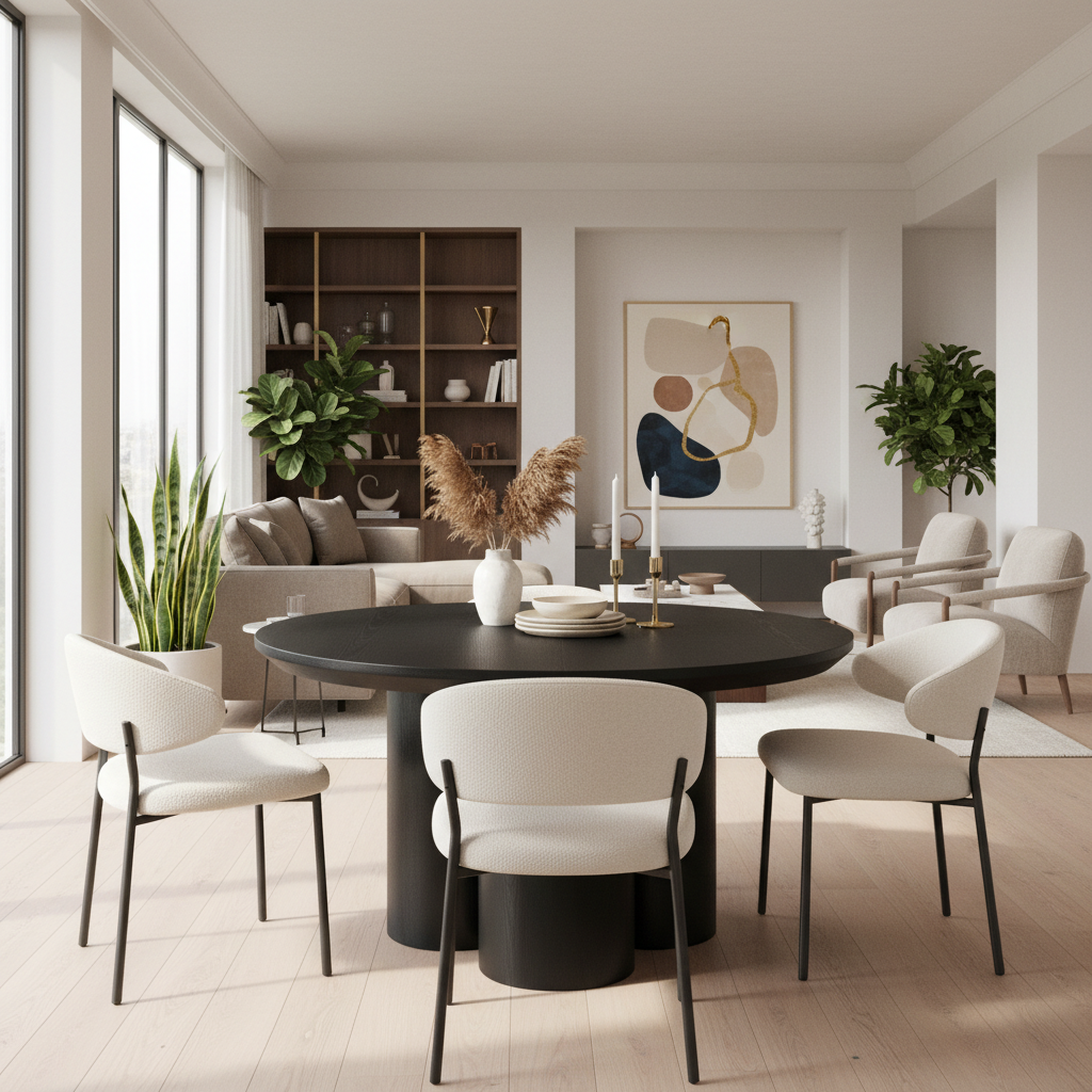 Eettafel Royal - Rond - Luxe Fineer met Zuilpoten (Ø130cm)