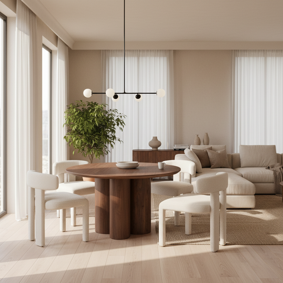 Eettafel Royal - Rond - Luxe Fineer met Zuilpoten (Ø130cm)