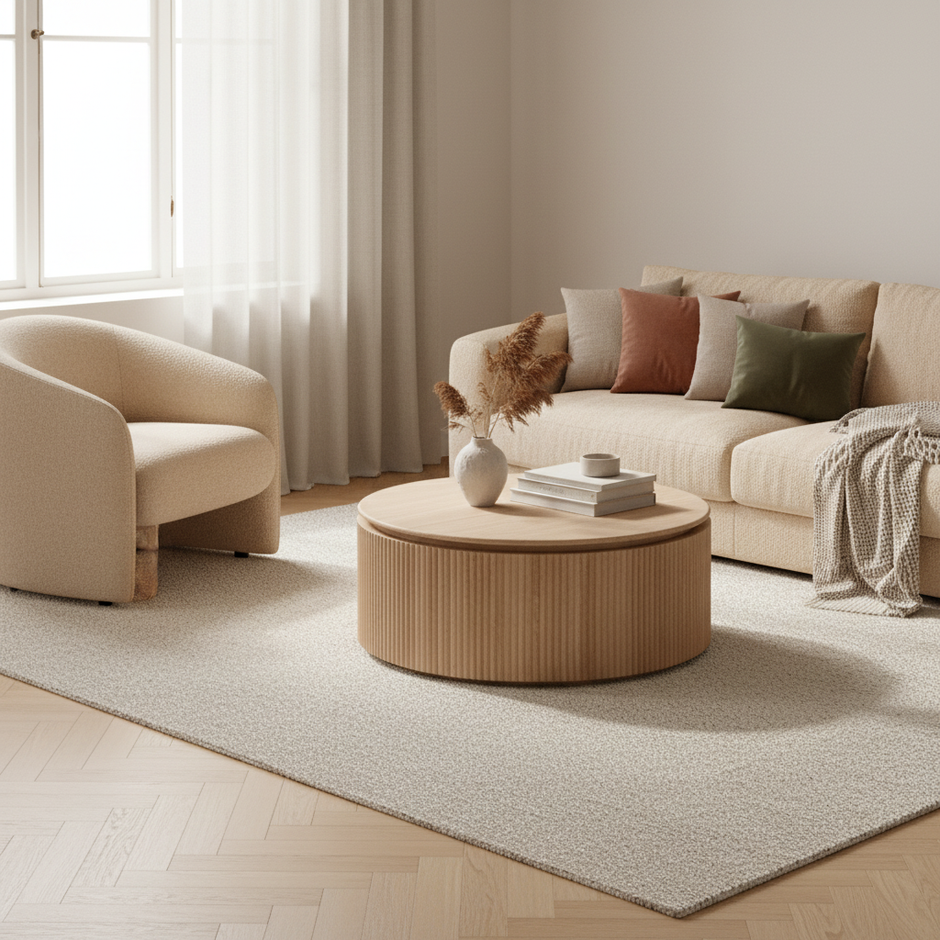 Salontafel Kimberly Drum – Rond Blok met Ribbels (Ø110cm)