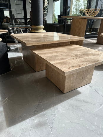 Travertine salontafel 2 delig vierkant