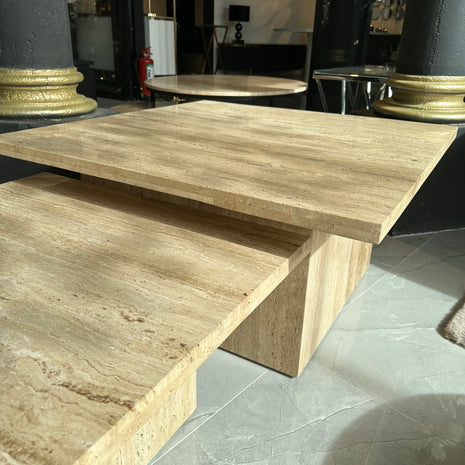 Travertine salontafel 2 delig vierkant