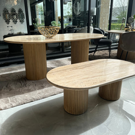 Travertine eettafel ovaal