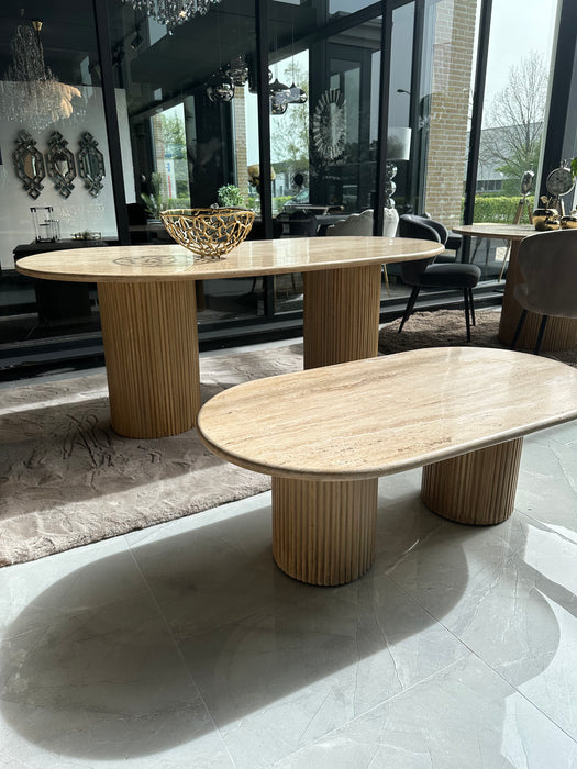 Travertine eettafel ovaal