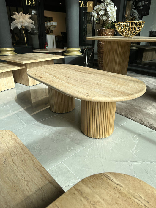 Travertine eettafel ovaal