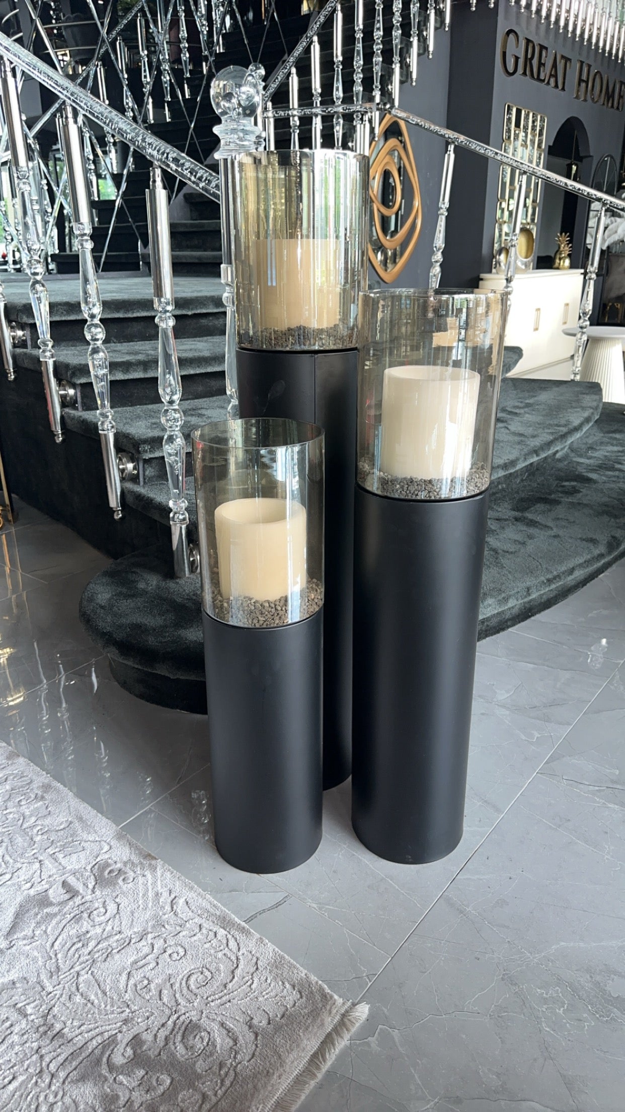 Luxe windlicht/kandelaar set van 3 mat zwart