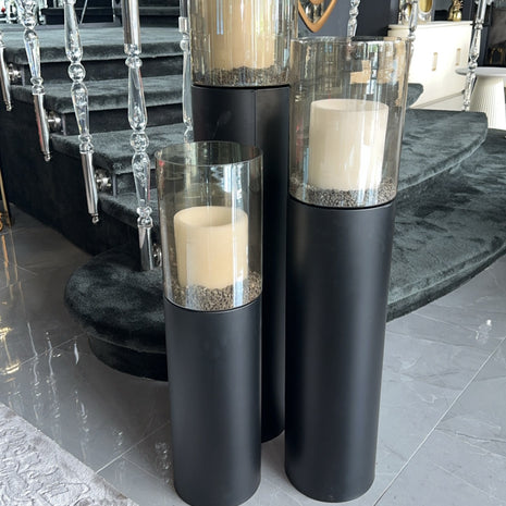 Luxe windlicht/kandelaar set van 3 mat zwart