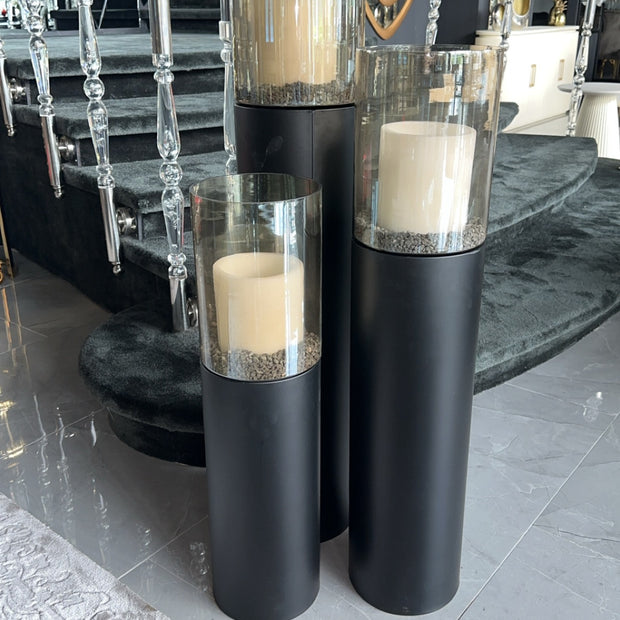 Luxe windlicht/kandelaar set van 3 mat zwart