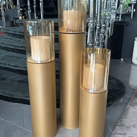 Luxe windlicht/kandelaar set van 3 mat goud