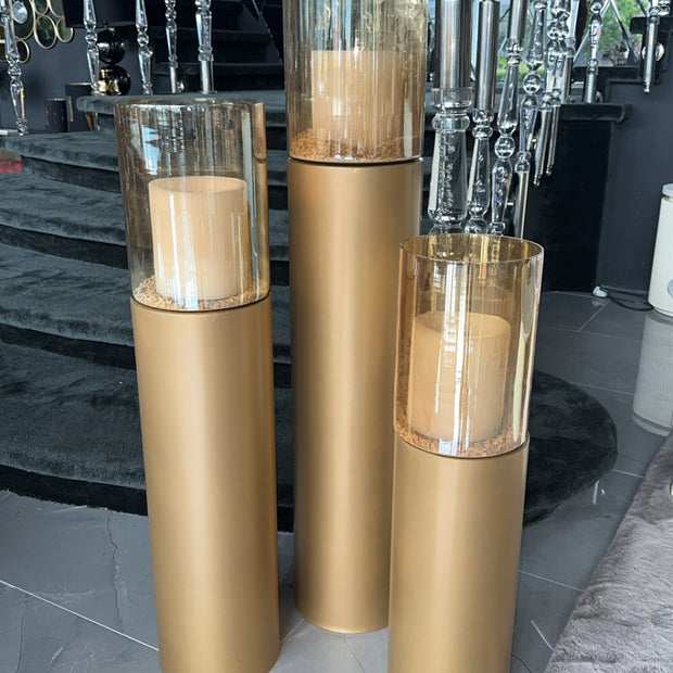 Luxe windlicht/kandelaar set van 3 mat goud