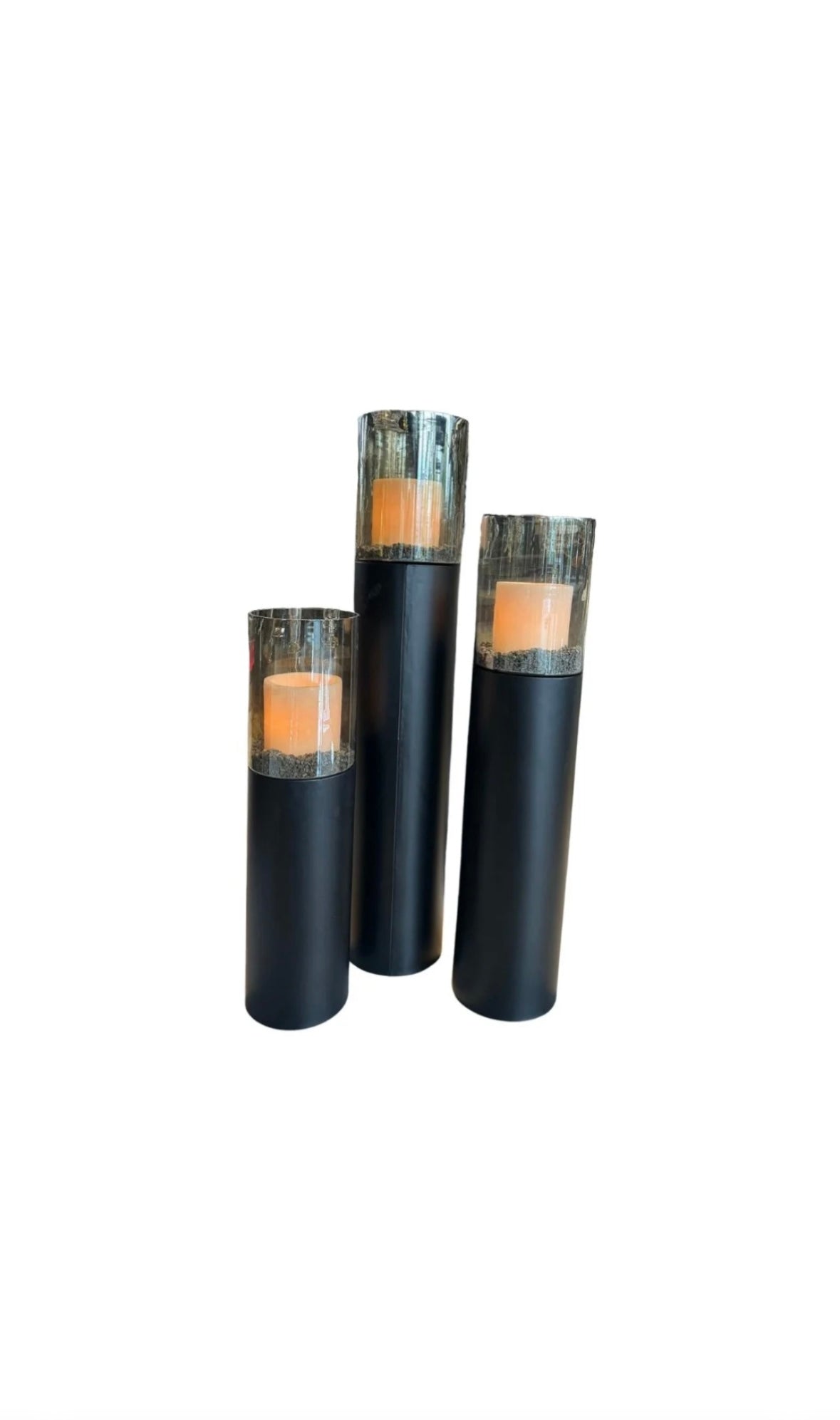 Luxe windlicht/kandelaar set van 3 mat zwart