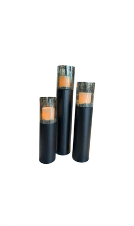 Luxe windlicht/kandelaar set van 3 mat zwart