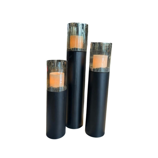 Luxe windlicht/kandelaar set van 3 mat zwart