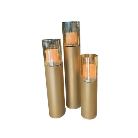 Luxe windlicht/kandelaar set van 3 mat goud
