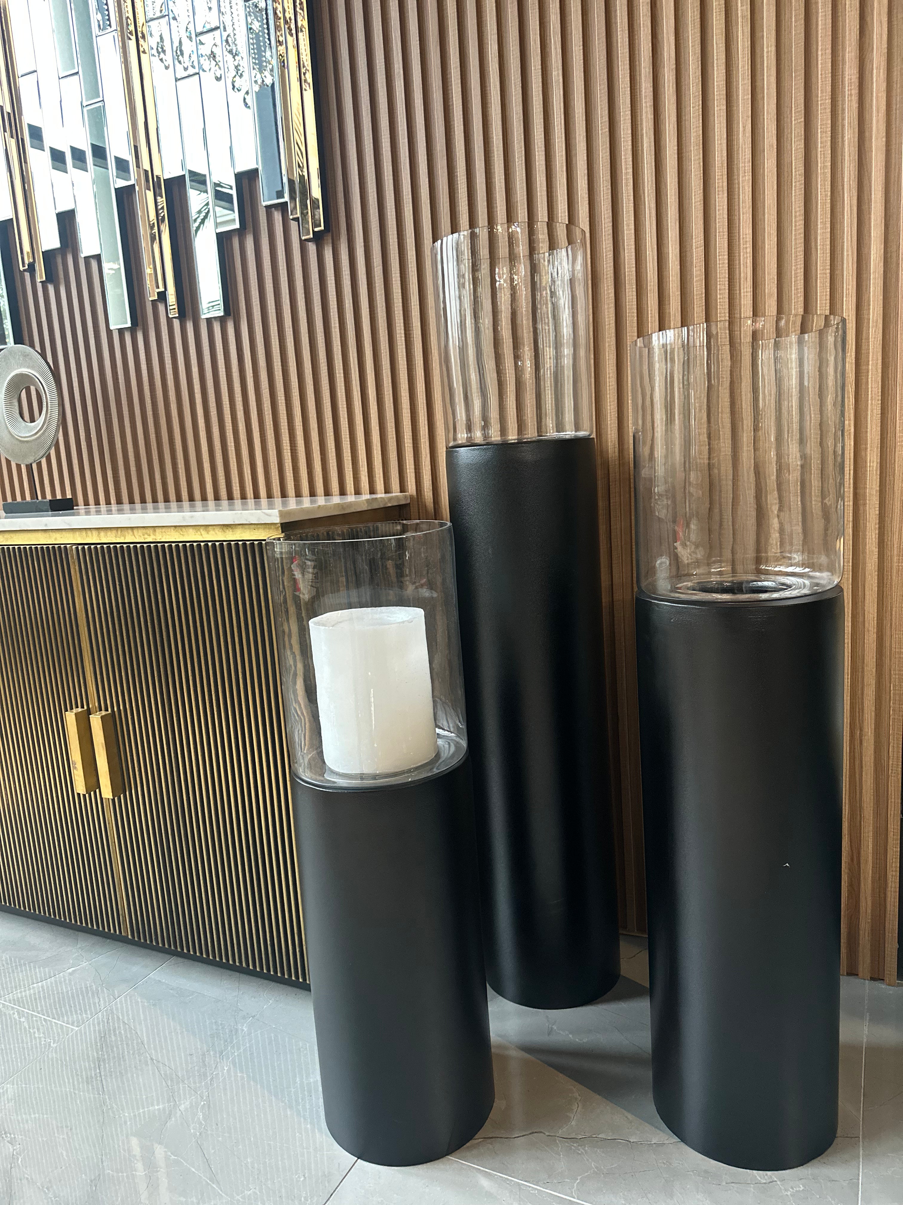 Luxe windlicht/kandelaar set van 3 zwart