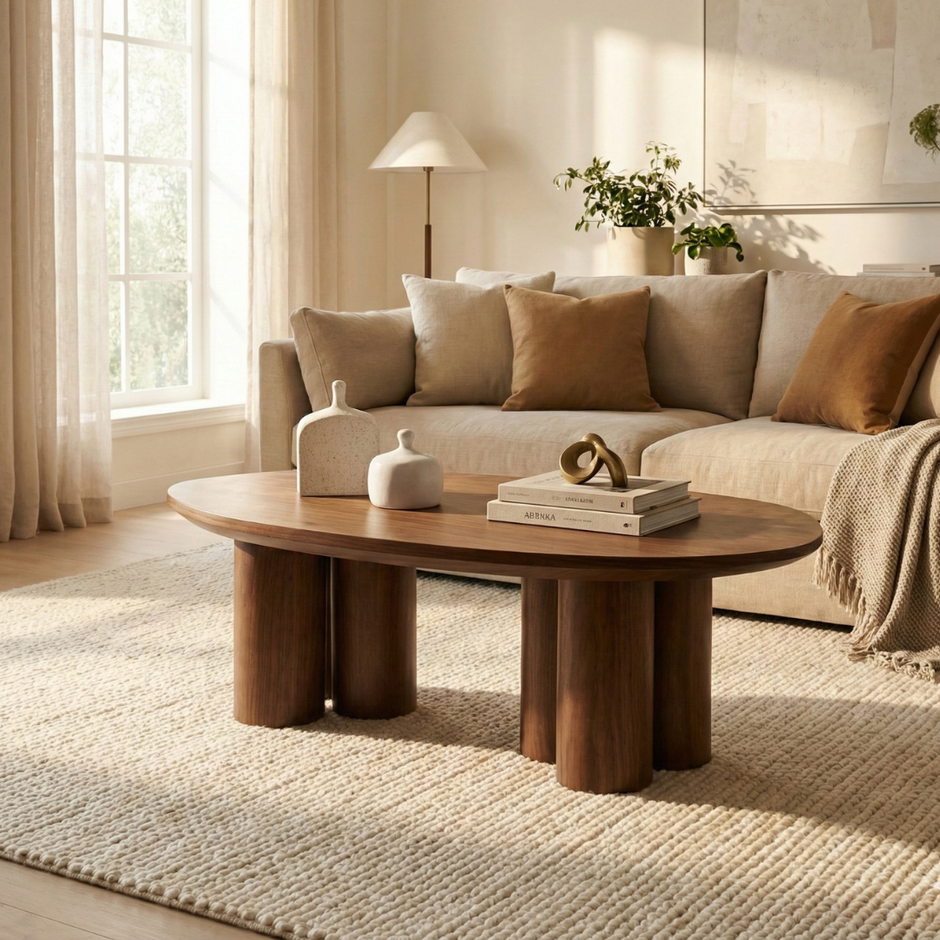 Salontafel Royal – Bruin veneer met Zuilpoten (140x80cm)