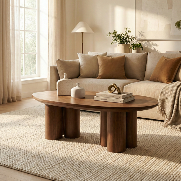 Salontafel Royal – Bruin veneer met Zuilpoten (140x80cm)