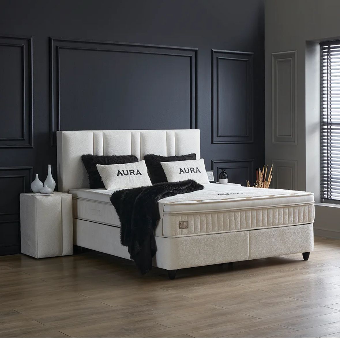 Boxspring Aura met Opbergruimte – Wit