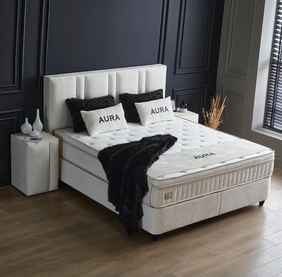 Boxspring Aura met Opbergruimte – Wit