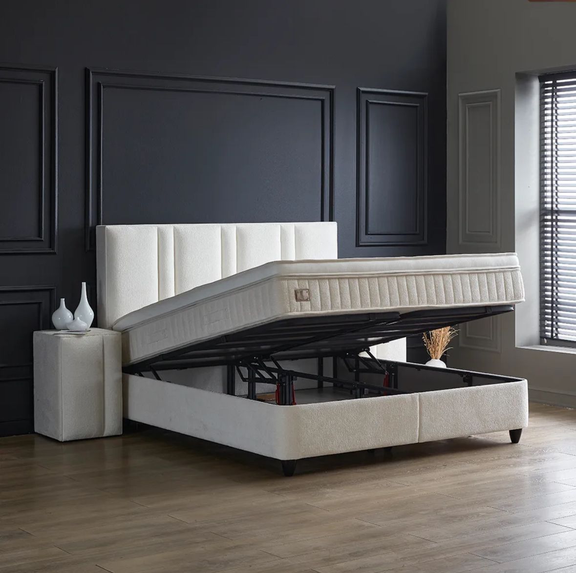 Boxspring Aura met Opbergruimte – Wit