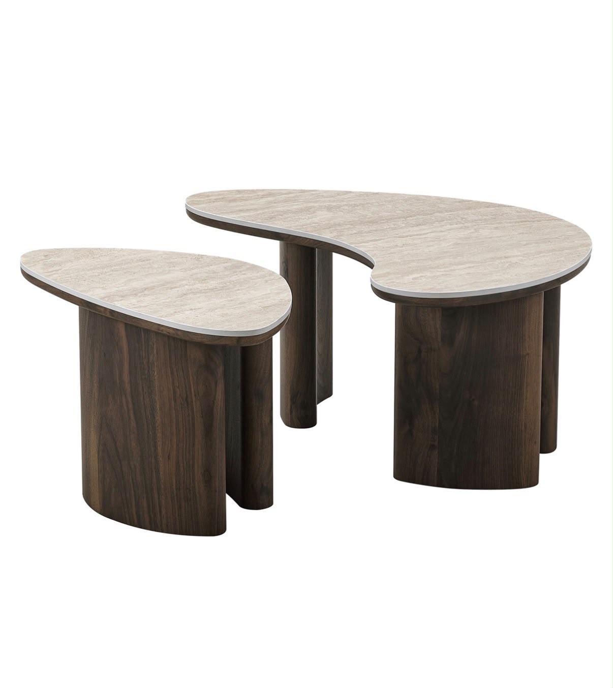 Salontafel - Japandi walnut kermamisch curve
