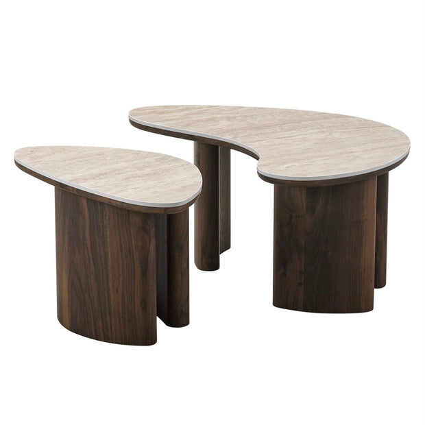 Salontafel - Japandi walnut kermamisch curve
