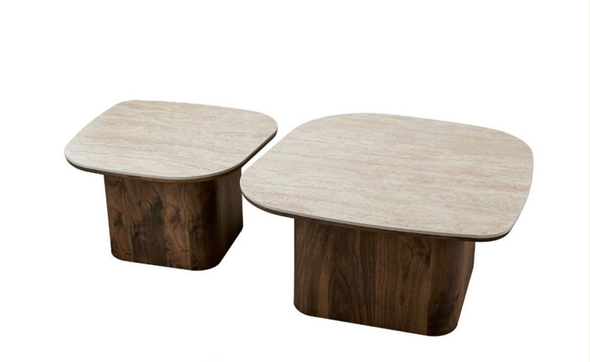 Salontafel - Japandi walnut keramisch 2 delig