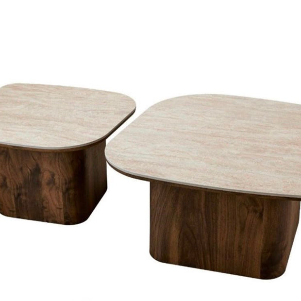 Salontafel - Japandi walnut keramisch 2 delig