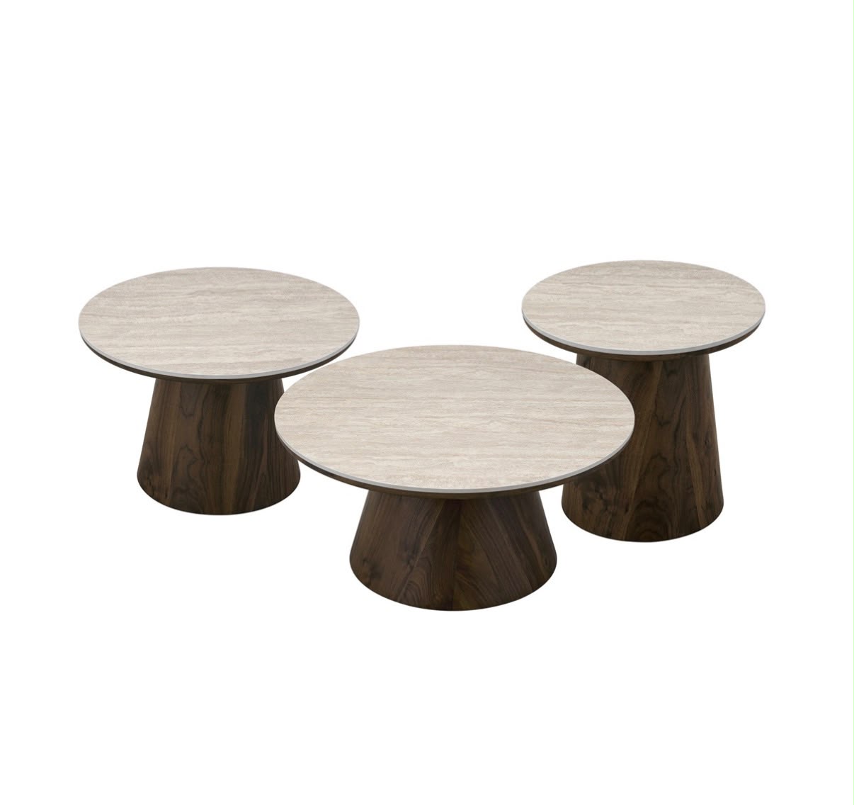 Salontafel - Japandi walnut keramisch 3 delig