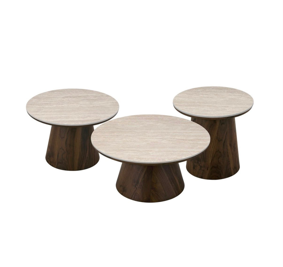 Salontafel - Japandi walnut keramisch 3 delig