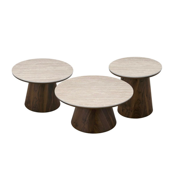 Salontafel - Japandi walnut keramisch 3 delig